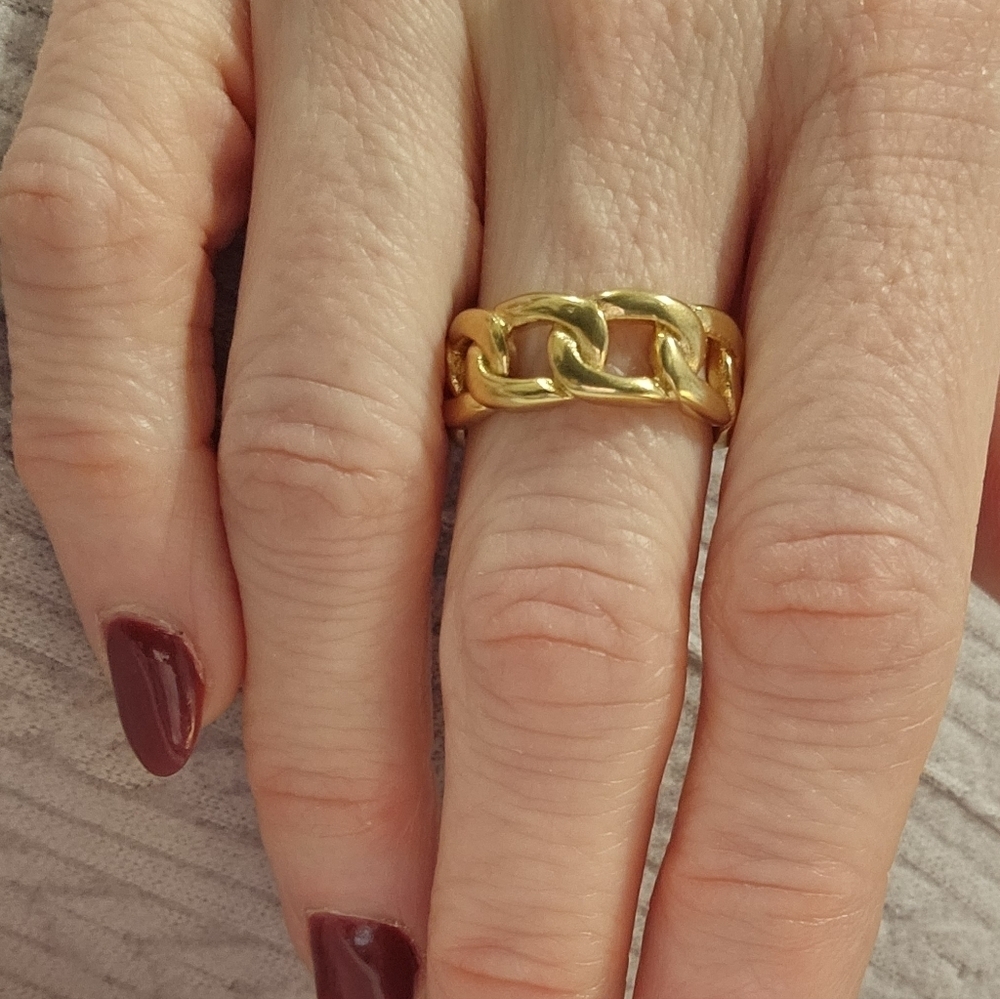 NEW Stainless Steel Chunky Gold Chain Ring - Size 7 - Picture 8 of 9